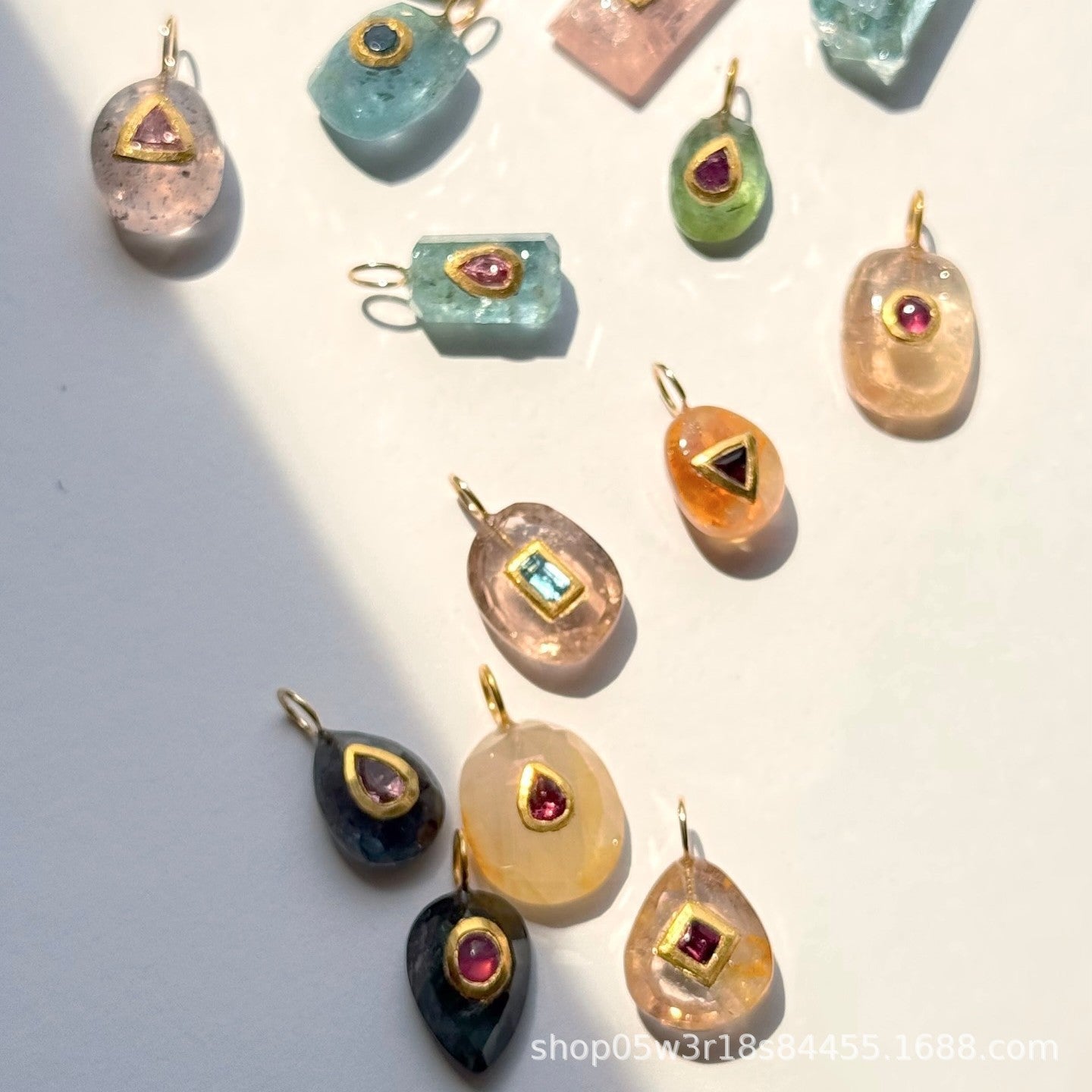 Wholesale Cross-Border Independent Website New Dopamine-Colored Birthstone Zircon Round and Square Cute DIY Pendant Gold-Plated