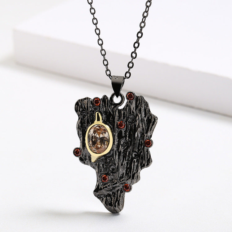 Wholesale  Retro Set Amber Zircon Ring Necklace Earrings Creative Black Gold Irregular Branch Jewelry Set