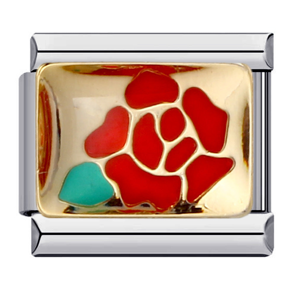 Wholesale flower series titanium steel bracelet welding pattern oil drop DIY Italian module Charms