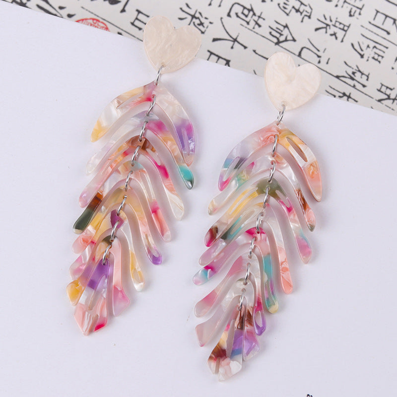 Wholesale leaf earrings fresh simple leaf acrylic acetate earrings Tassel Style