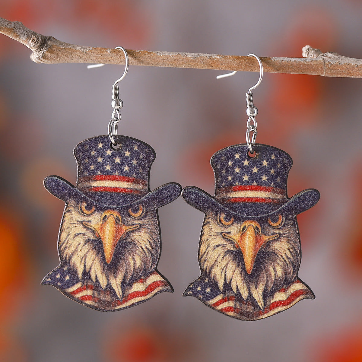 Wholesale American Independence Day Eagle Sunflower Love Leaf Wooden Double Sided Earrings ACC-ES-ChuLian011