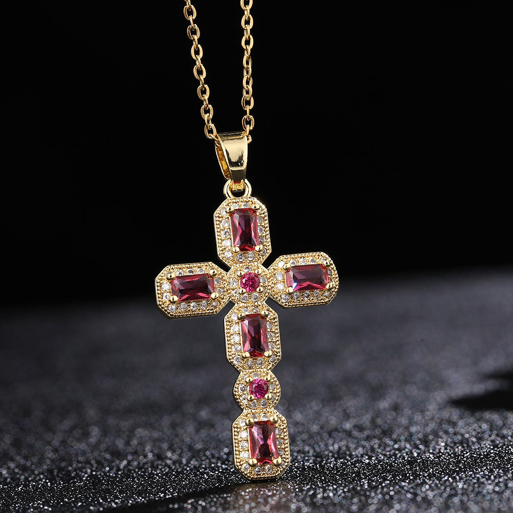 Wholesale Retro Punk Gold Plated Rhinestone Cross Necklace For Women Fashion Accessory Gift
