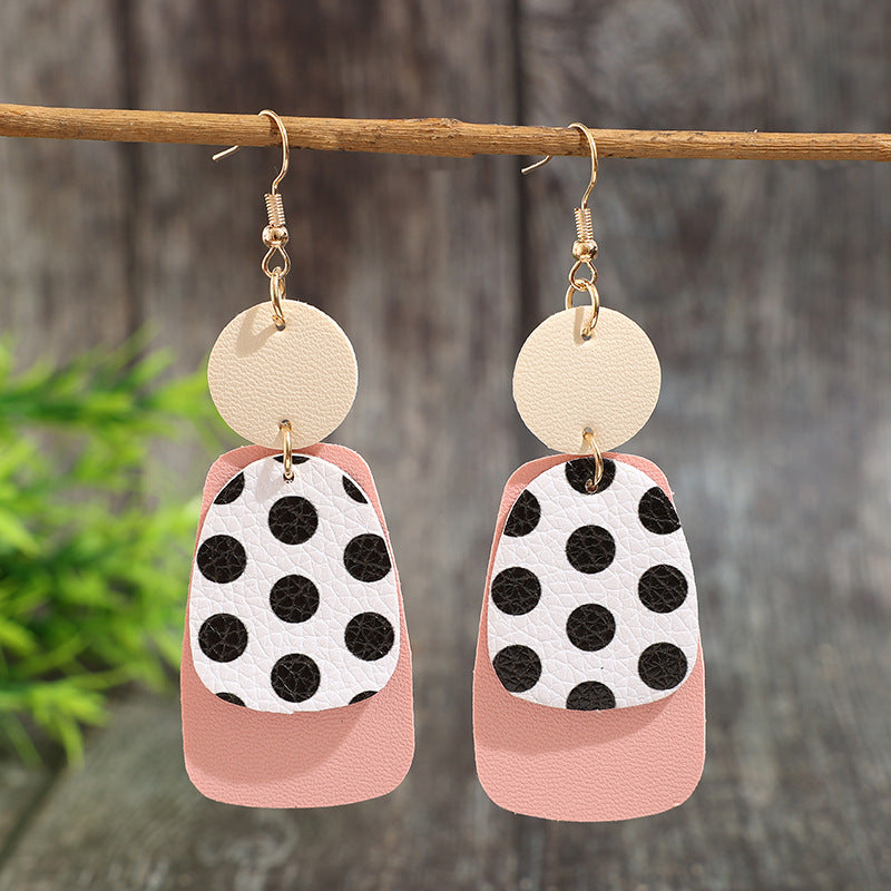 Wholesale Bohemian Geometric Color-Block Leather Earrings - Trendy Jewelry Accessory for Everyday Wear