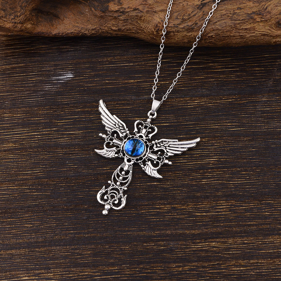 Wholesale Red Angel Wings Cross Pendant Necklace,  Vintage Evil Eye Design Boutique Jewelry Gift