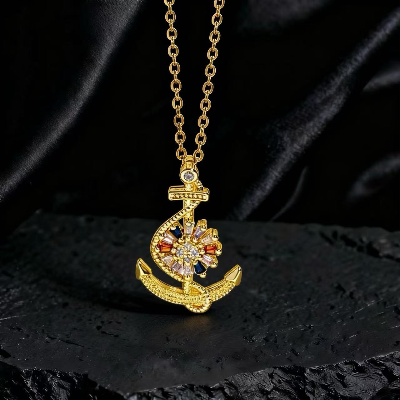 Wholesale Gold Plated Copper Zircon Sunflower Necklace Layering Jewelry For Women Trendy Party Fashion Accessory Everyday Wear Boutique Resale