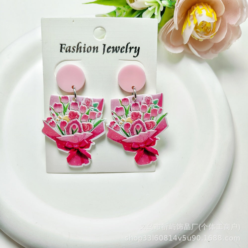 Wholesale Rose Earrings Mother's Day Acrylic Earrings ACC-ES-Qiyu011