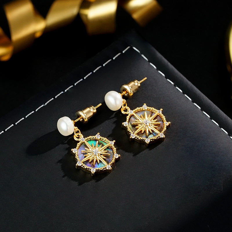 Wholesale Natural  beads abalone shell eight mans star pendant earrings