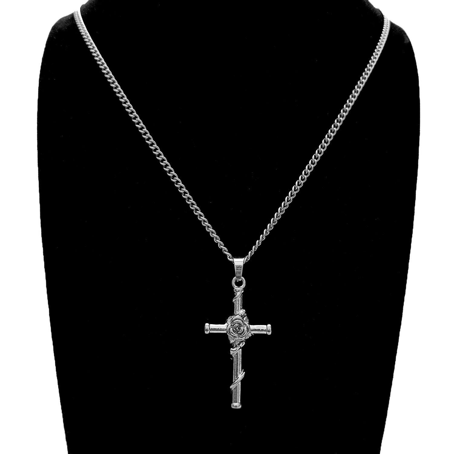 Wholesale Vintage Men's Rose Large Cross Copper Stainless Steel Necklace