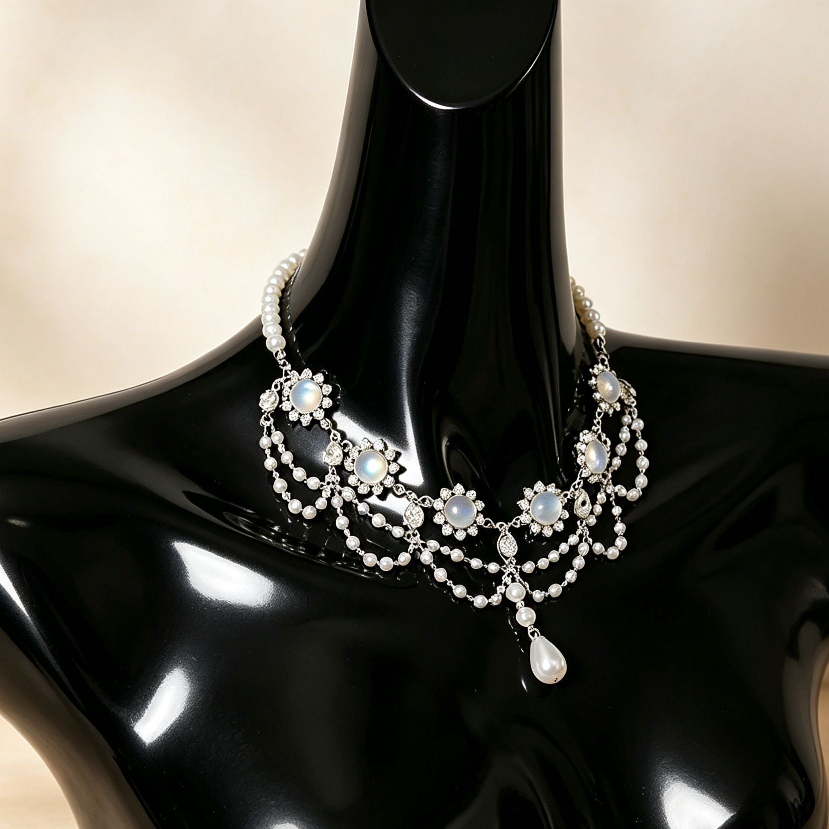 Wholesale Rhinestone Tassel Drop Pearl Layered Choker Necklace For Women Fashion Jewelry Gift Boutique Resale