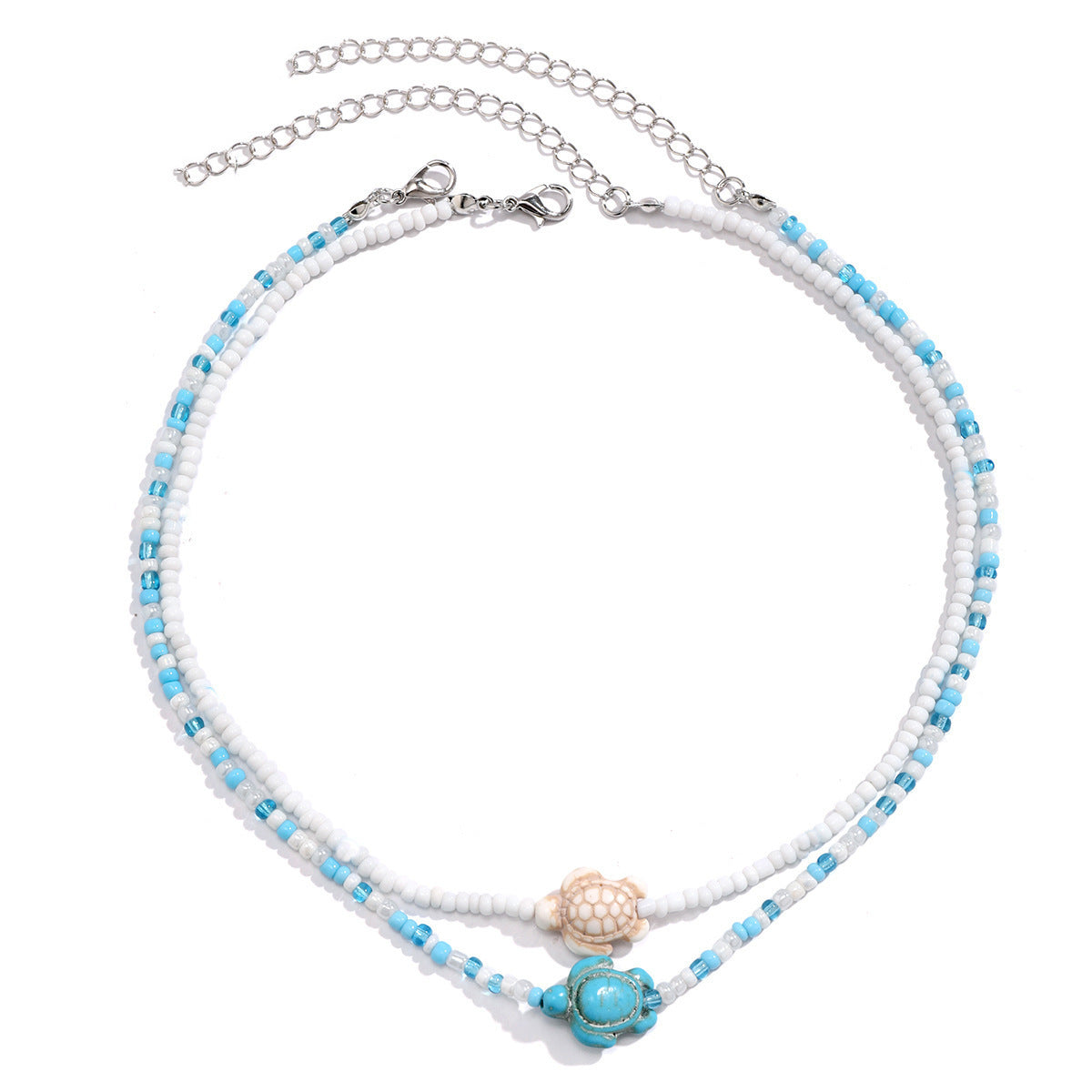 Wholesale  Rice Bead Starfish Necklace Bohemian Beach Turtle Double Layer Necklaces