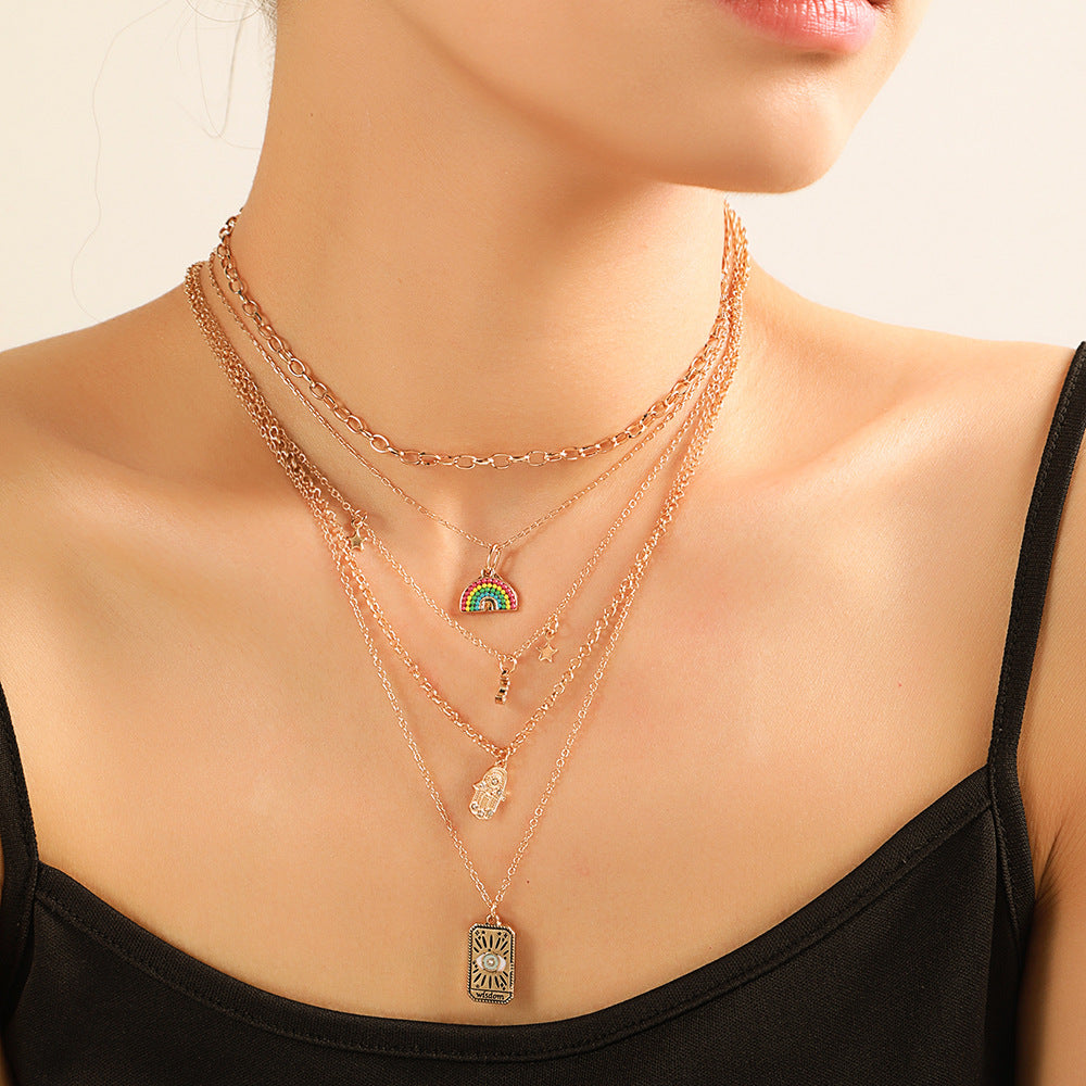 Wholesale Colorful Rice Beads Alloy Necklace Multi-layered Devil Eye Necklaces ACC-NE-ZhuJi011