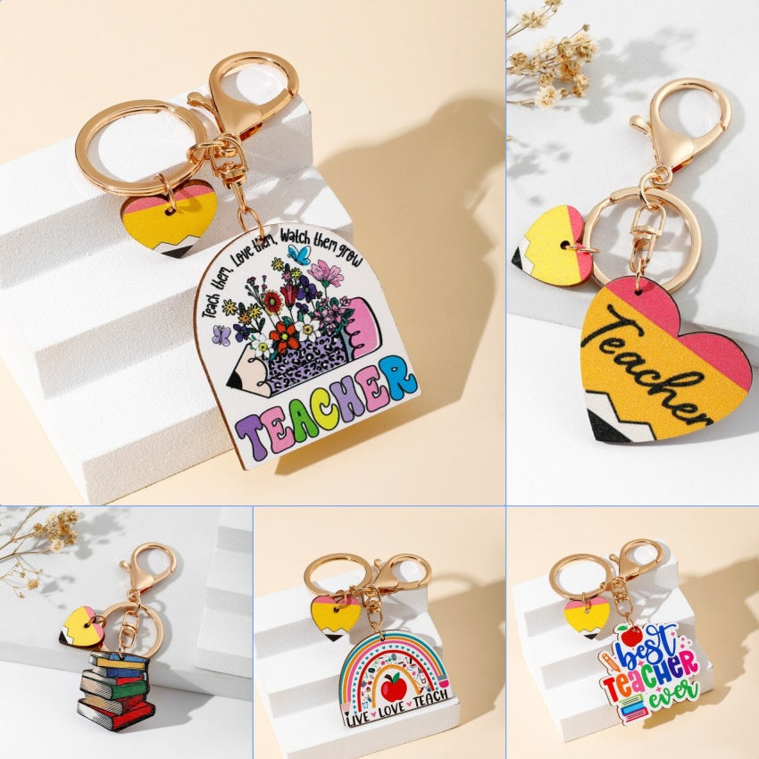 Wholesale Rainbow Modern Art Wood Keychain Pendant - Decorative Gift for Teachers