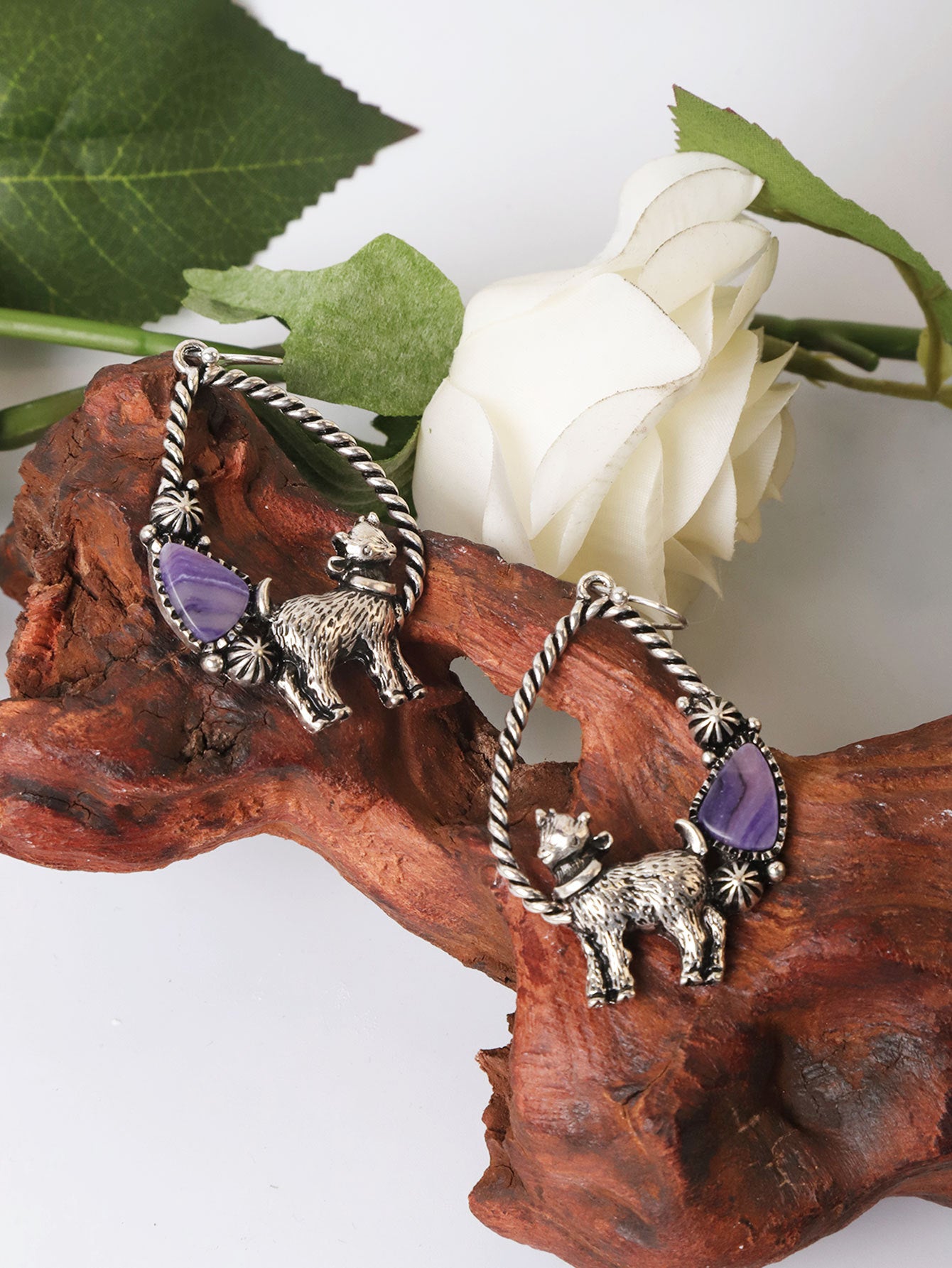 Wholesale Exaggerated Animal Retro Multi-color Turquoise Ancient Silver Earrings ACC-ES-Xilu005