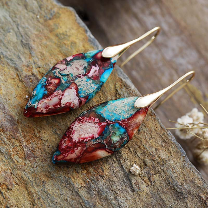 Wholesale Bohemian Imperial Stone Leaf Turquoise Earrings ACC-ES-LZ003