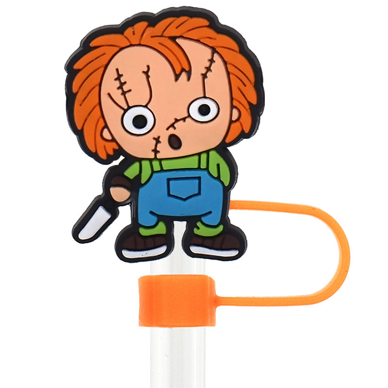 Wholesale Random 100pcs Halloween 10mm PVC Soft Straw Tube Cap ACC-SCR-RYY080