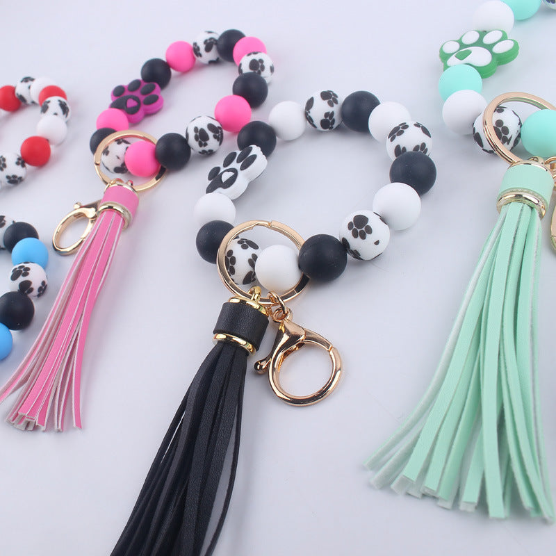 Wholesale Silicone Dog Paw Food Grade Silicone Bead Wrist Keychain