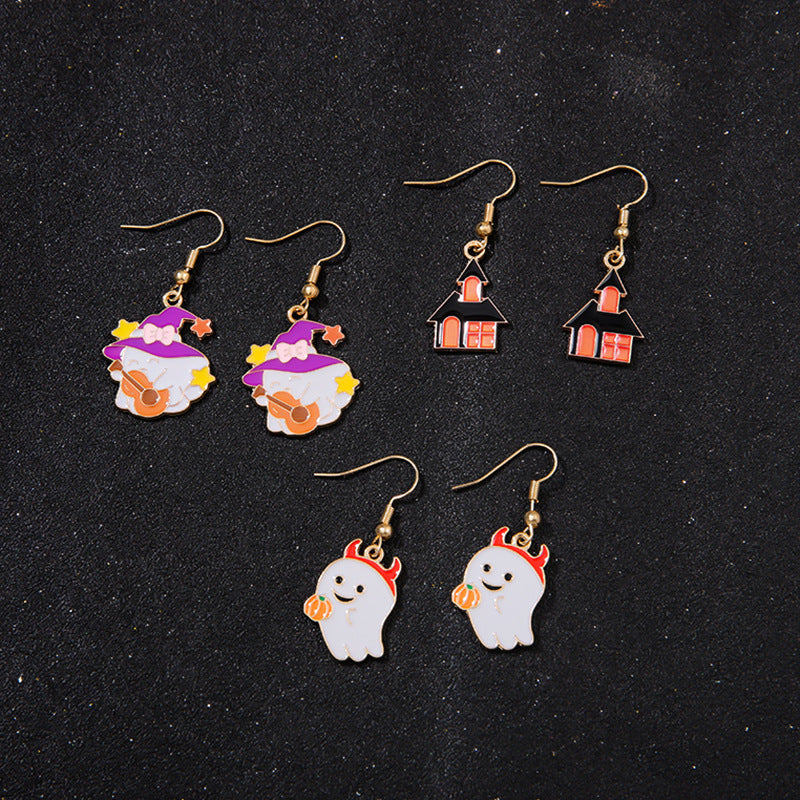 Wholesale Alloy  Earrings - Cute Ghost and Pumpkin Skull for Party Wear