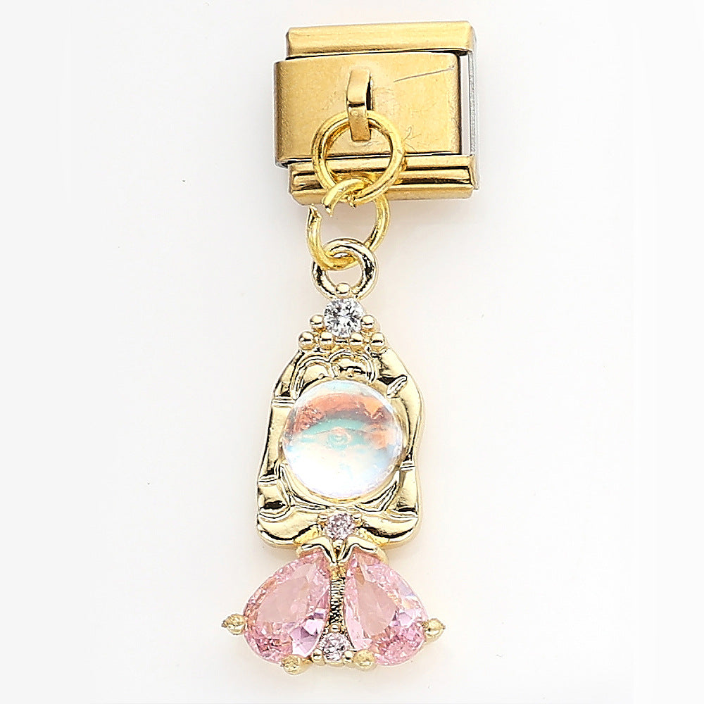 Wholesale 10pcs Italian Charm Bracelet 9mm DIY Splicing Golden Cherry Mushroom Stainless Steel Composable Bracelet