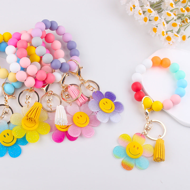 Wholesale Creative DIY Acrylic Smiley Sunflowerl Silicone Bead Bracelet Keychains