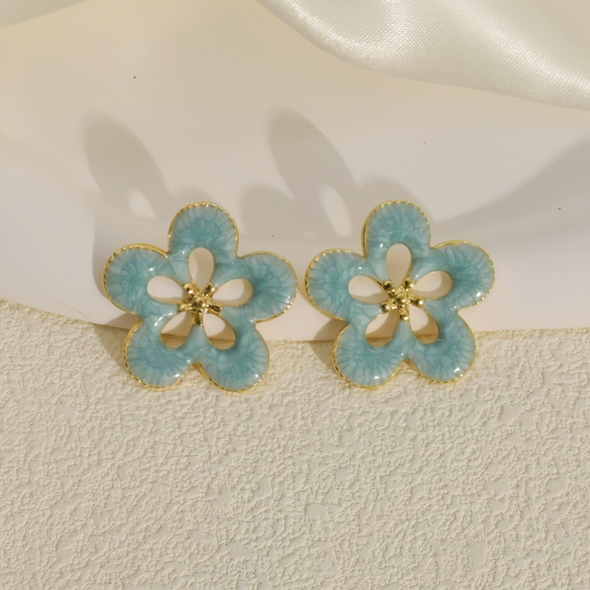 Wholesale Five Petal Openwork Flower Colorful Enamel Stud Earrings