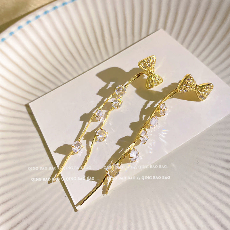 Wholesale Shiny Pearl Bow Tassel Butterfly Copper S925 Silver Needle Earrings Pearl Earrings Bow Earrings ACC-ES-LvSha003