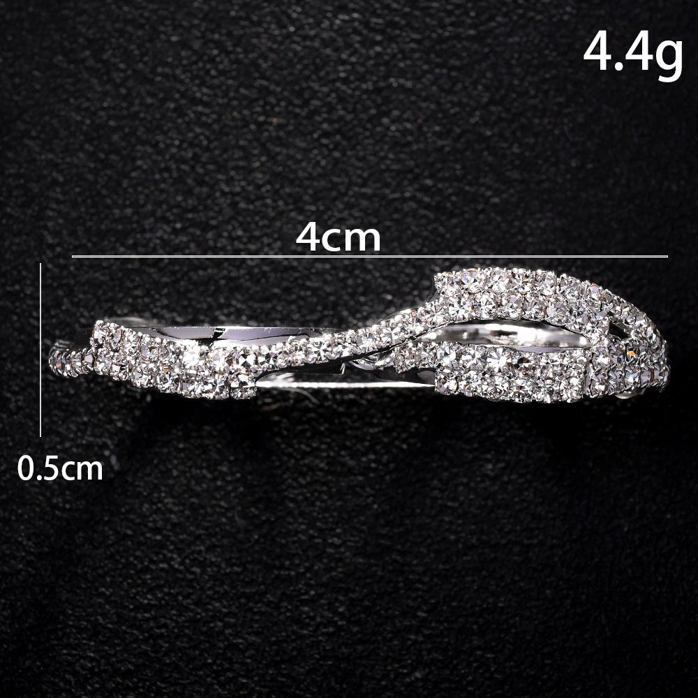 Wholesale Kink Wave Ring Women's Fashion Flash Rhinestone Double Finger Opening Ring