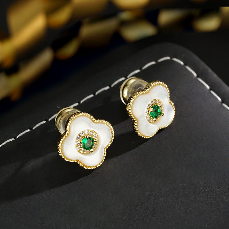 Wholesale  green zircon fritillary petal earrings