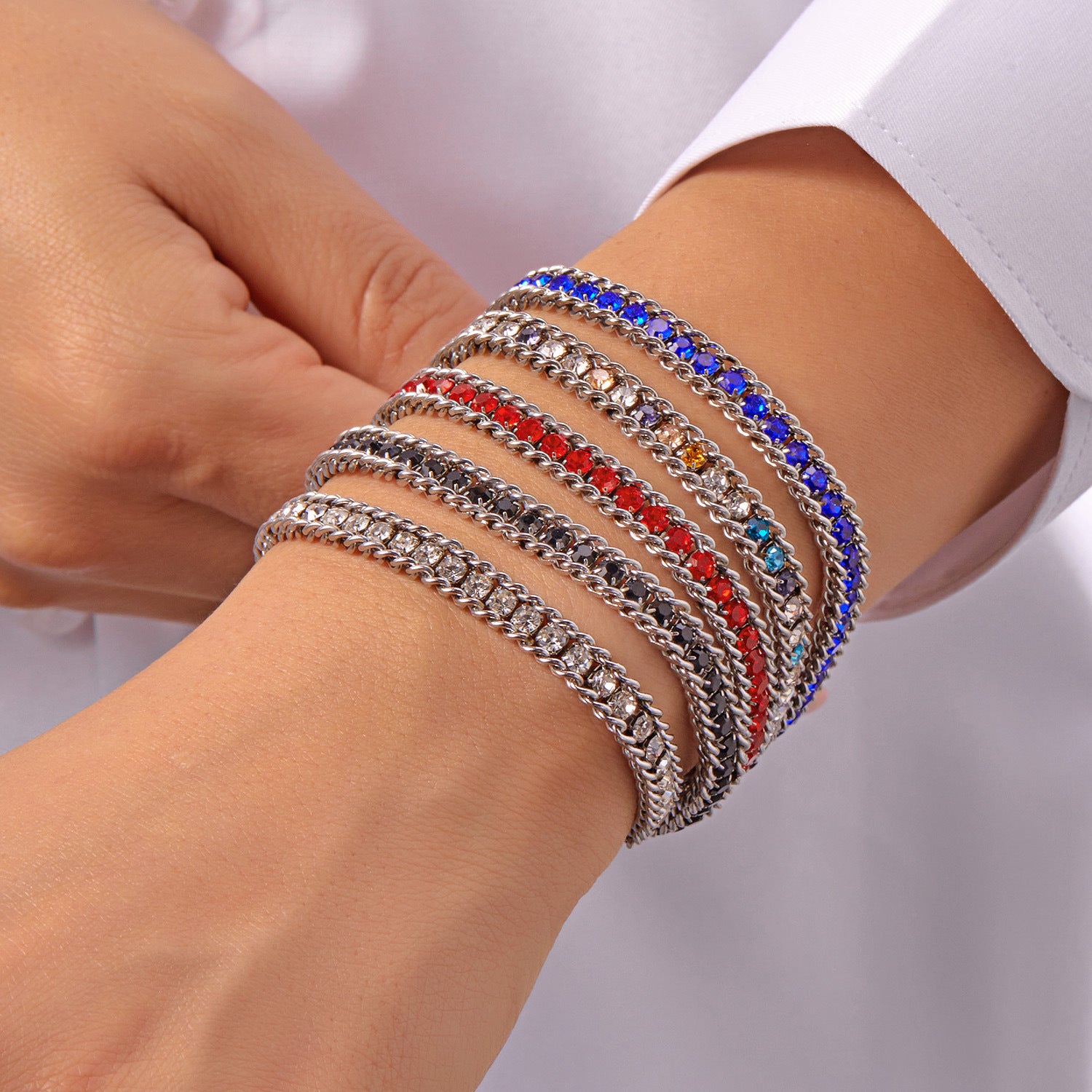 Wholesale Stainless Steel Diamond Bracelet Color Zircon Rhinestone Claw Chain