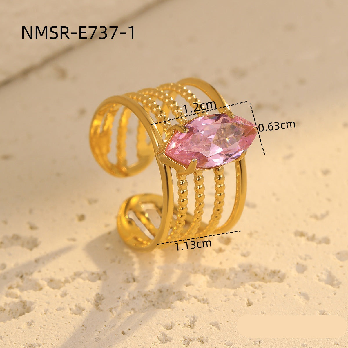 Wholesale  Stainless Steel Wide Hollow Water Drop Zircon Ring