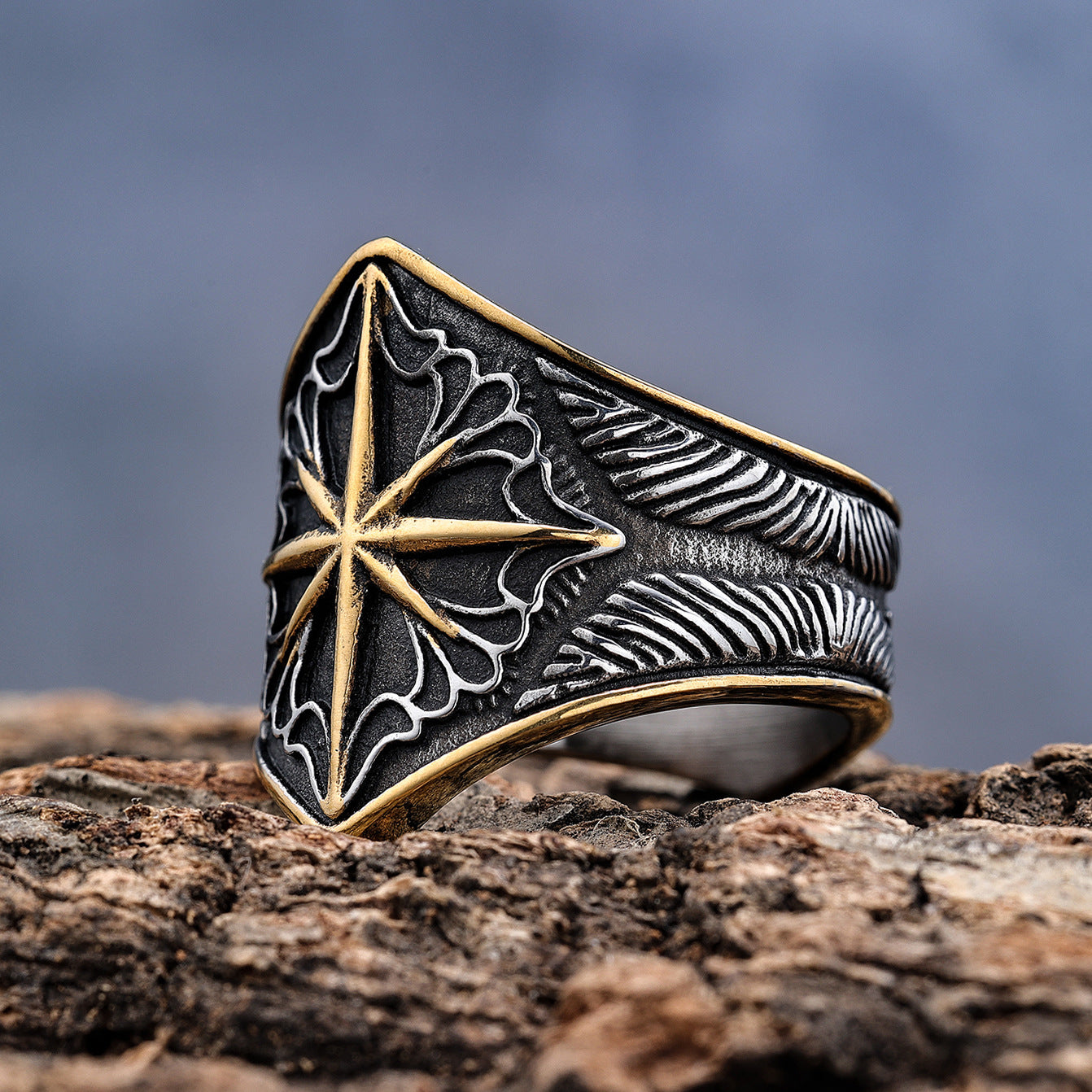 Wholesale Eight-pointed Star Knot Stainless Steel and Titanium Ring ACC-RS-Moer001