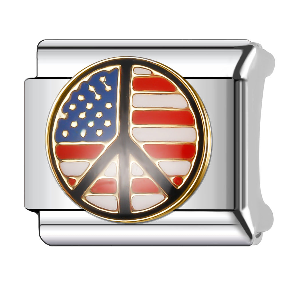 Wholesale Italian Charm Bracelet 9mm DIY Splicing American Flag Series Stainless Steel Composable Bracelet