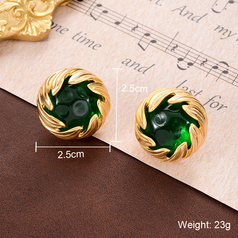 Wholesale Green Rhinestone Pearl Geometric Earrings