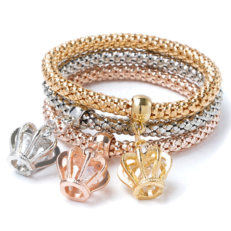 Wholesale Three Color Set Corn Chain Diamond Elephant Pendant Bracelet Layered Bracelet Set ACC-BT-Ditong003