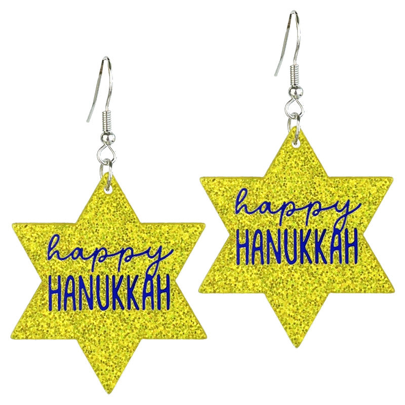 Wholesale 2 Pairs/pack Hanukkah Acrylic Menorah Text Earrings ACC-ES-HY195
