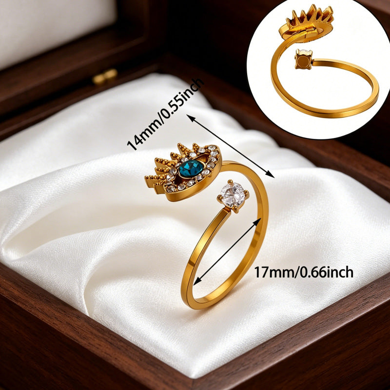 Wholesale Fashion Evil Eye Open Ring Adjustable Stainless Steel Turkish Blue Eye Jewelry Accessory