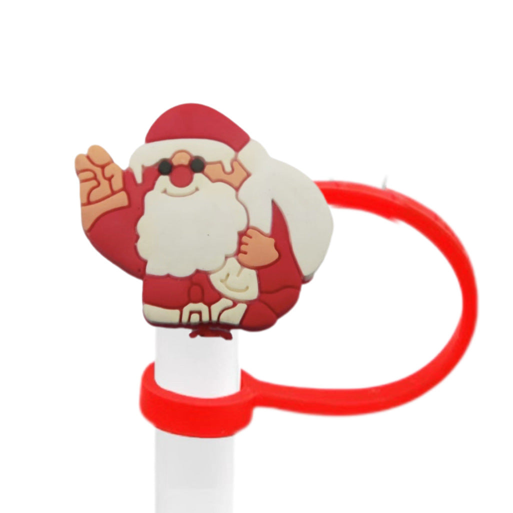 Wholesale 10pcs Christmas themed food grade silicone Straw Cover Straw Tube Cap