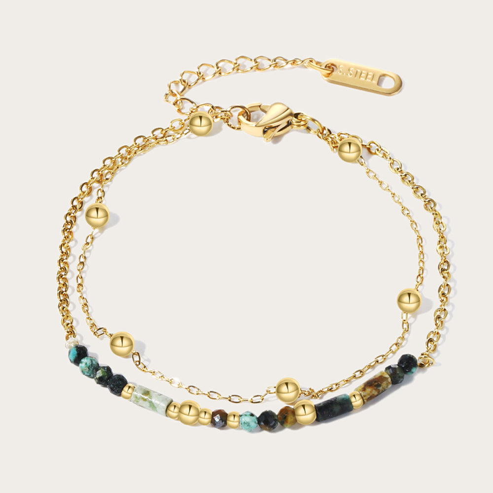 Wholesale French Retro Natural Stone Stainless Steel Beaded Stacking Bracelet Women S Everyday Jewelry Accessory For Boutique Resale