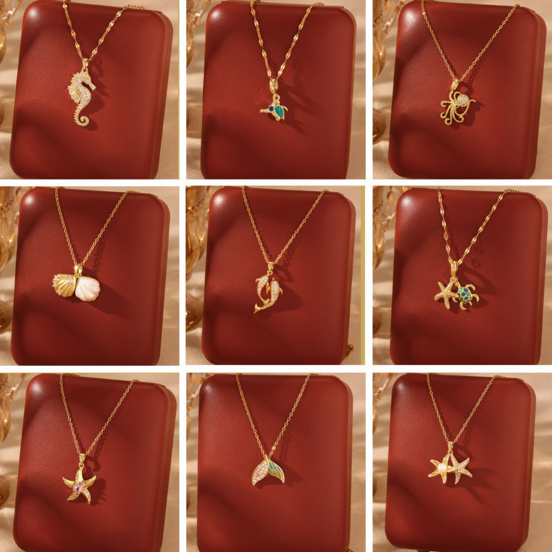 Wholesale  Summer Shell Mermaid Tears Titanium Steel Necklace