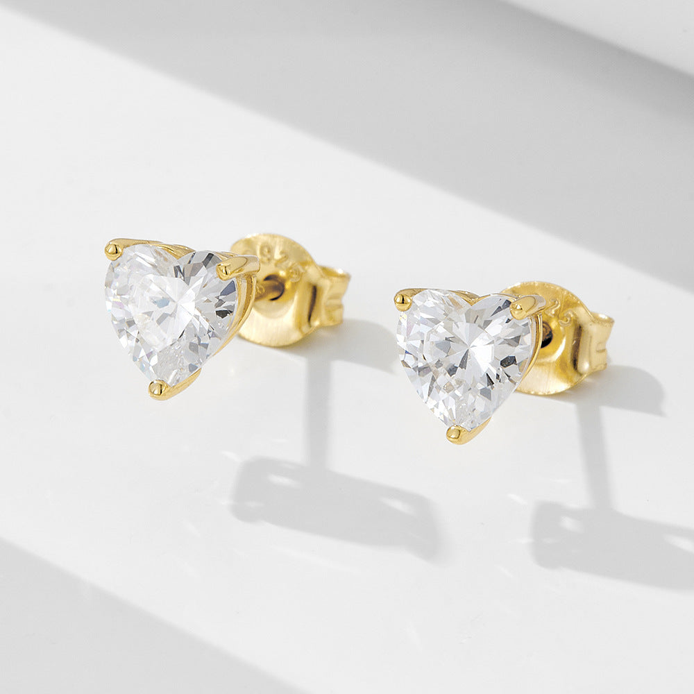 Wholesale 10PCS Stainless steel heart-shaped zircon earrings