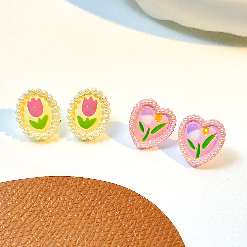 Wholesale Pearl Rose Flower Earrings Love Tulip Earrings ACC-ES-QW014