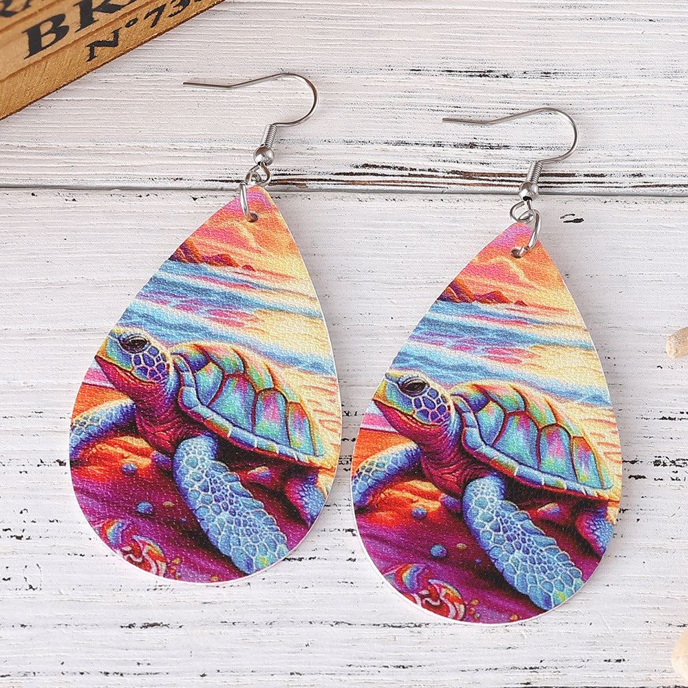 Wholesale Turtles, Starfish, Water Droplets, Double-sided PU Leather Earrings ACC-ES-ChuLian003