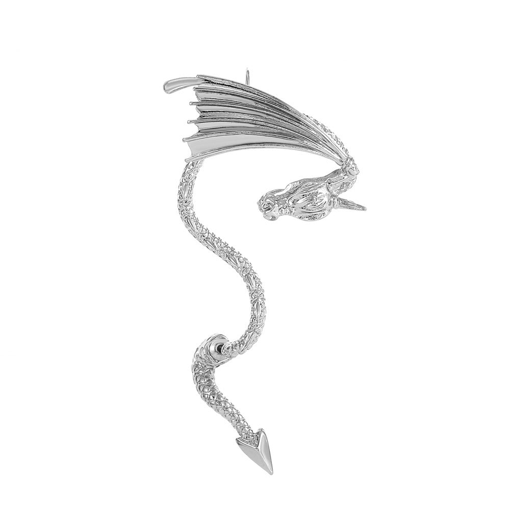 Wholesale Dragon Ear Cuff Clip On Earrings For Women Punk Style Non Pierced Zircon Ancient Silver Stylish Jewelry Gift