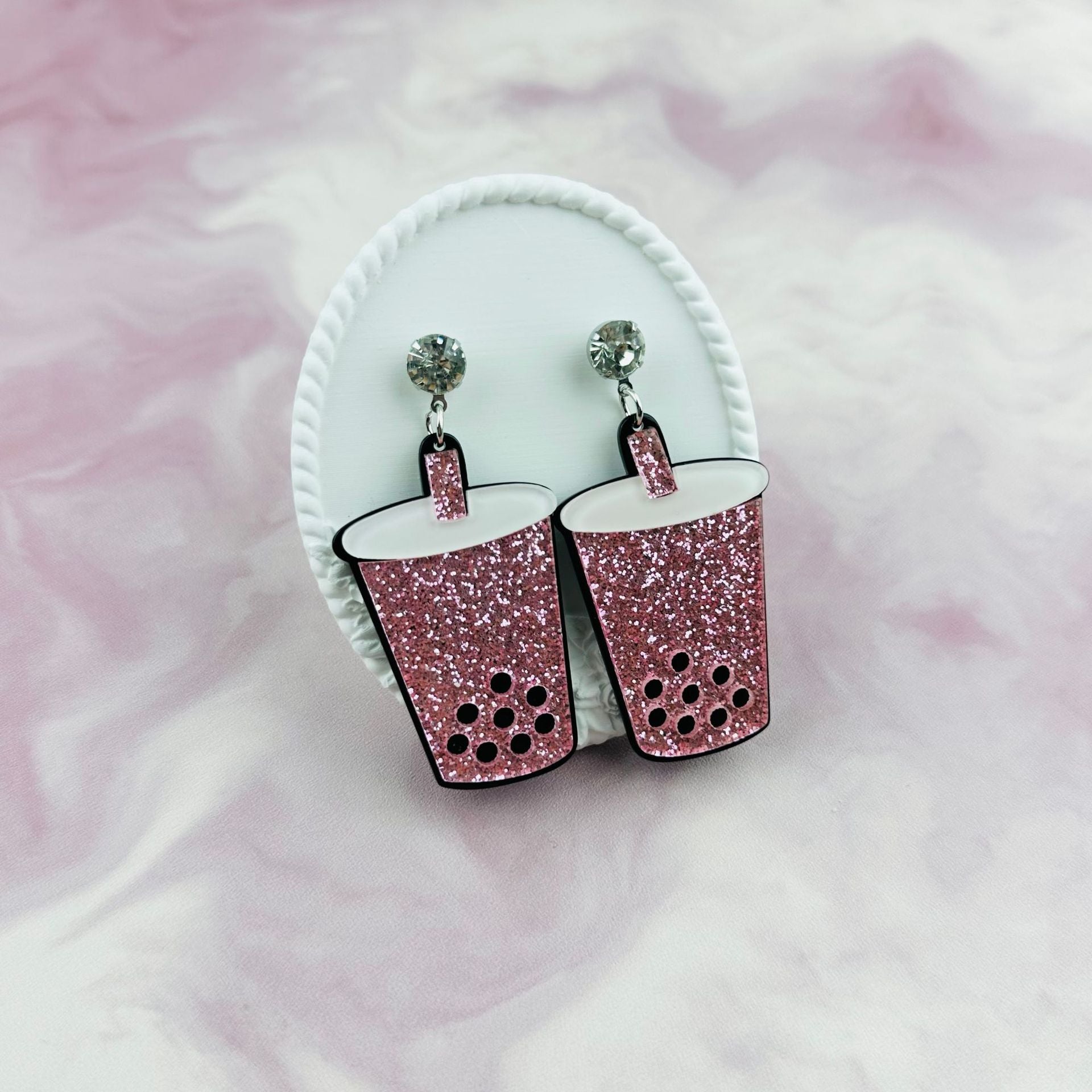 Wholesale acrylic glitter Valentine's Day milk tea cup cake women's personality exaggerated retro earrings