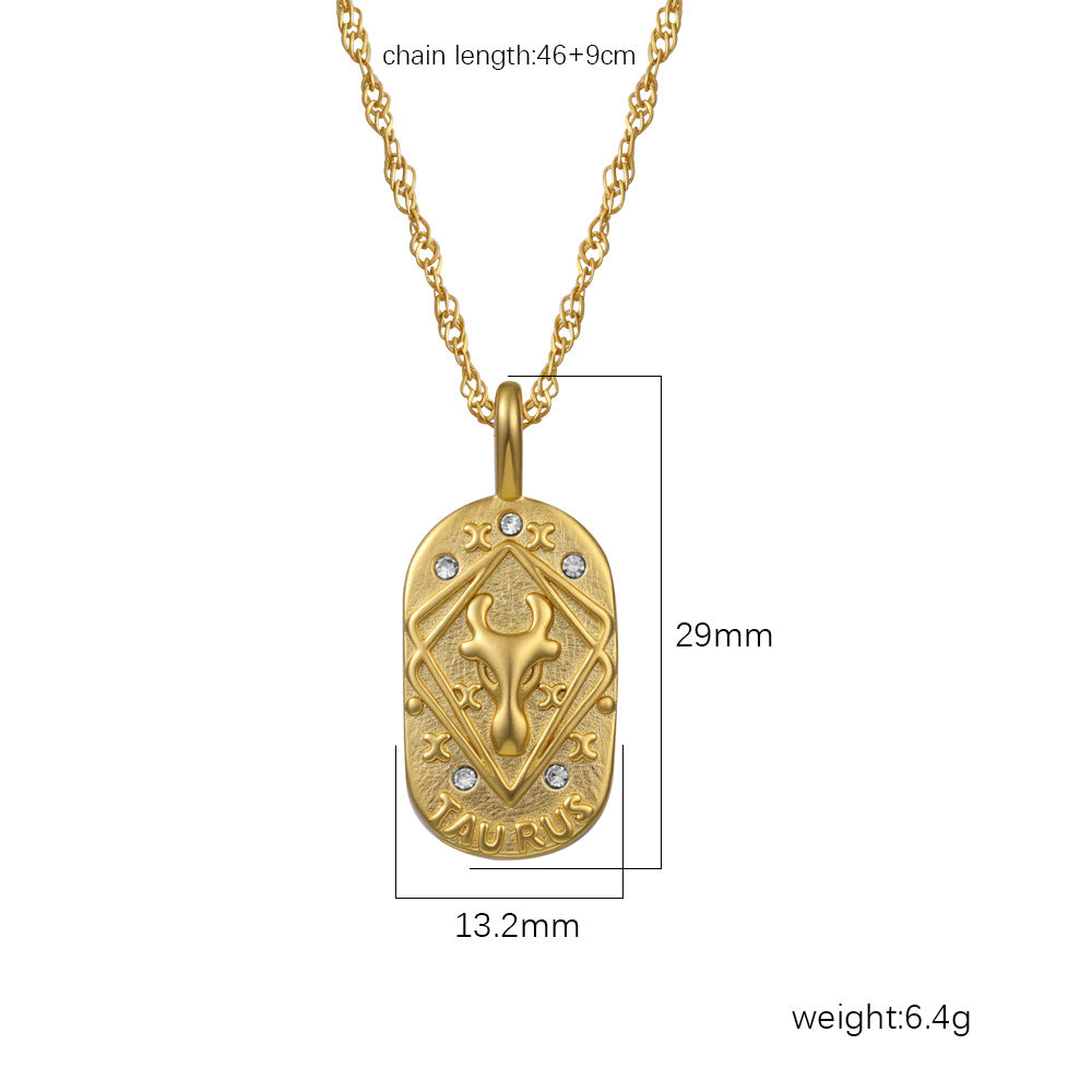 Wholesale Stainless Steel Crushed Ice Zodiac Pendant Necklace for Women Fashion Accessory
