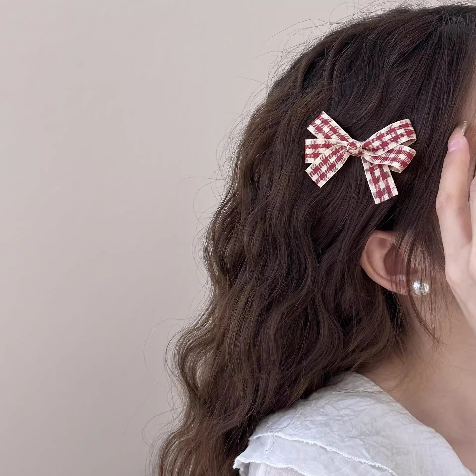 Großhandel rote Plaid Bogen Haarnadel süße Entenbill Clip