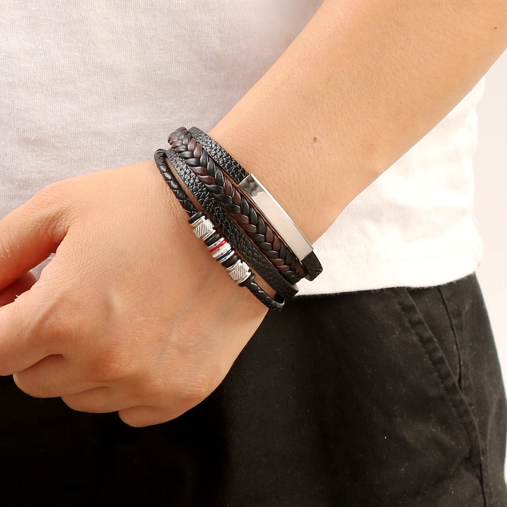 Wholesale Men's Bracelet Leather Hand Braided Alloy Bracelet ACC-BT-Hongx012