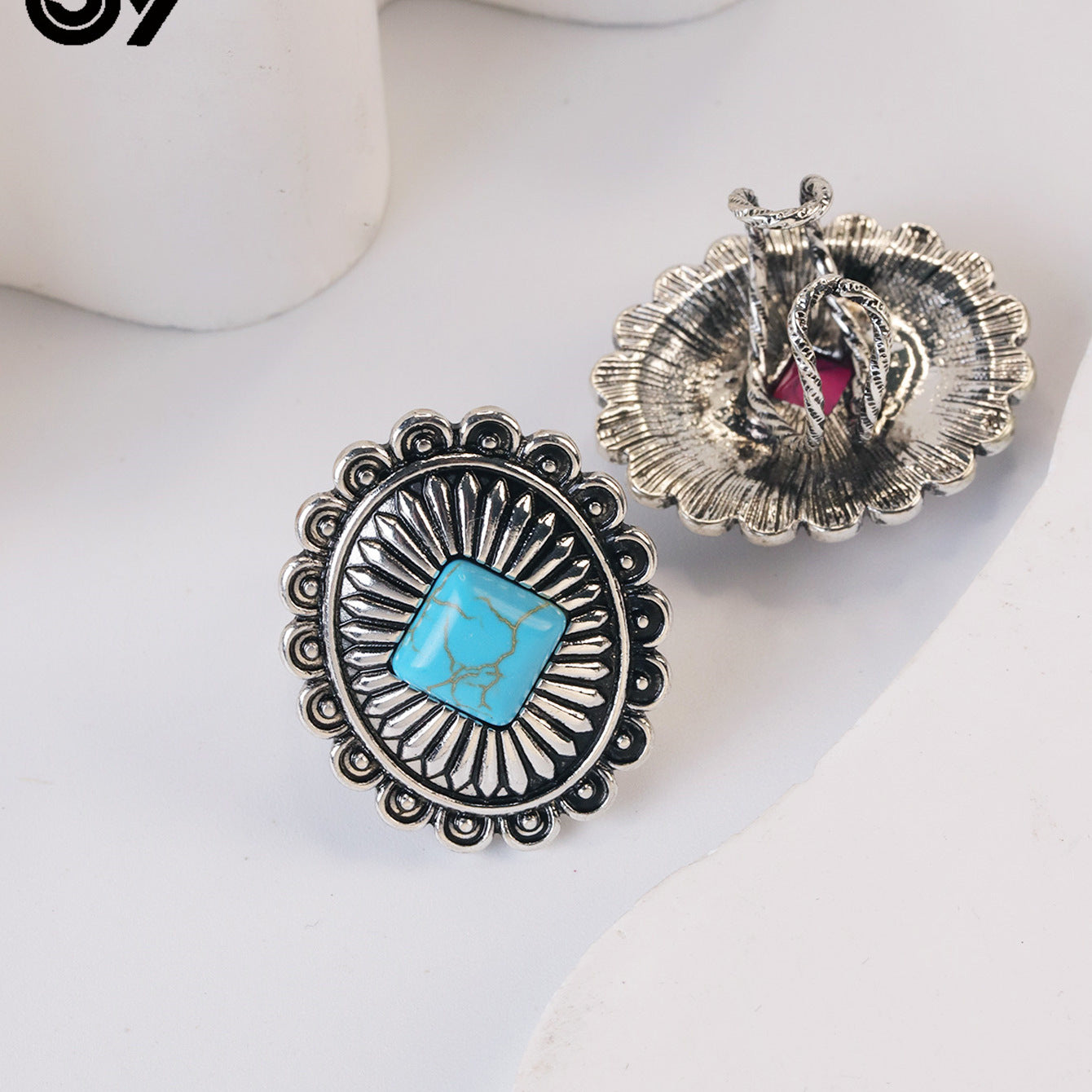 Wholesale Zinc Alloy Inlay Flower Ring Set Retro Ethnic Style Fashion Accessory for Women Gift