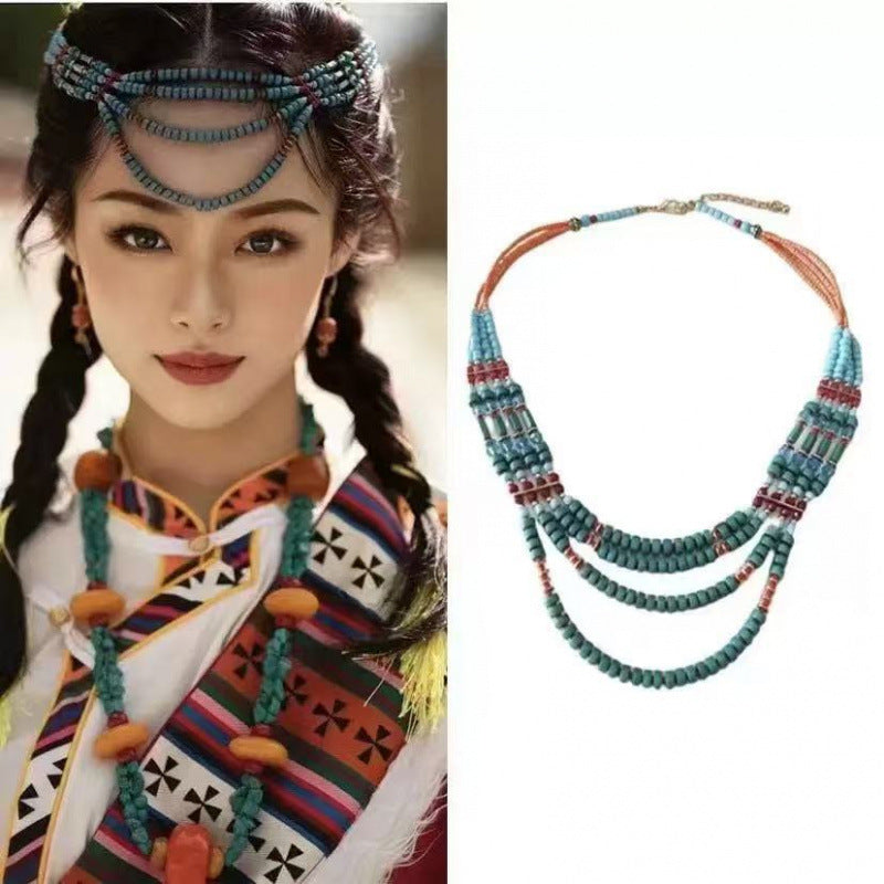 Wholesale Tibetan Style Beaded Necklace Yew Wood Handmade Jewelry Accessory for Gift