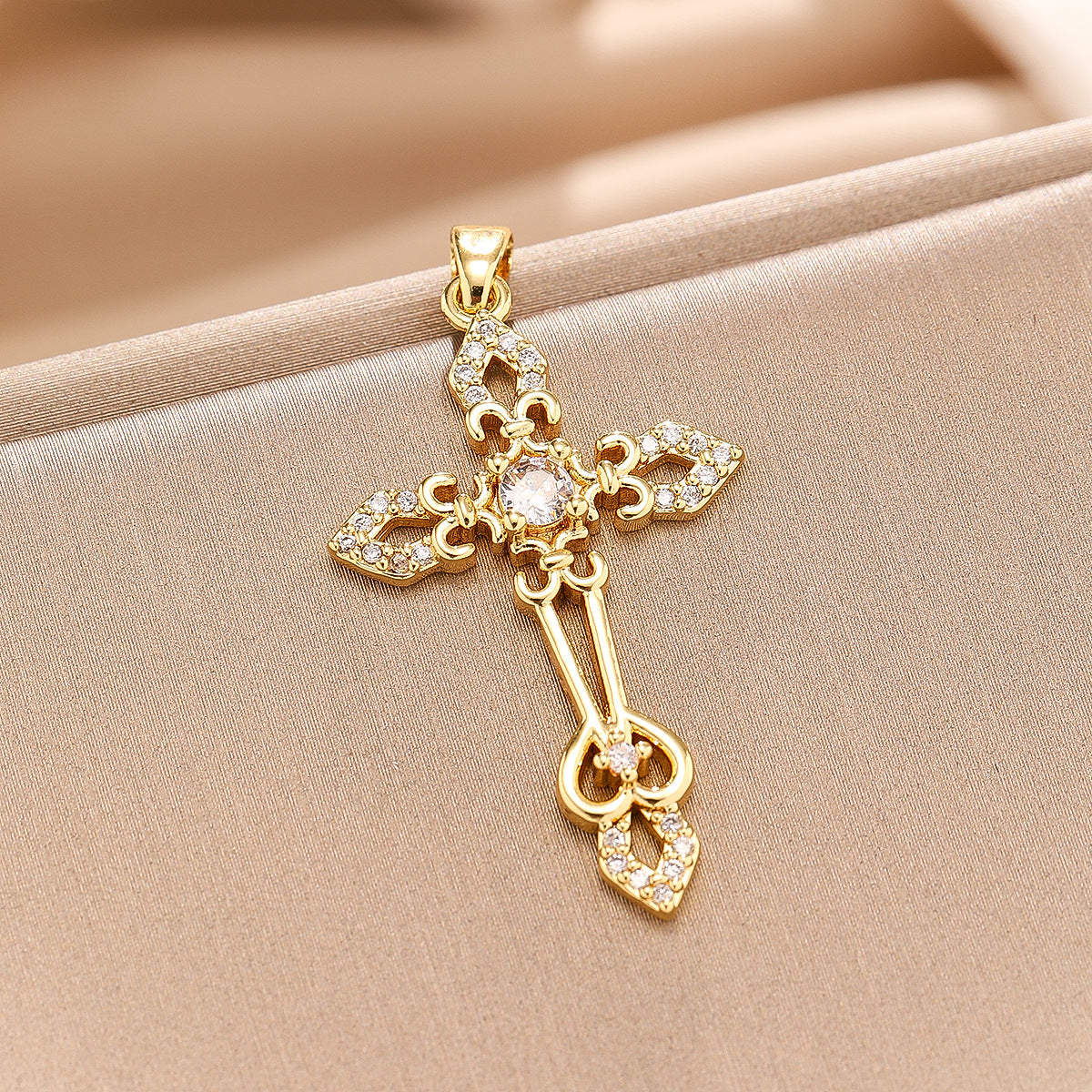 Wholesale Copper Inlay Zircon  Chain Cross Necklace