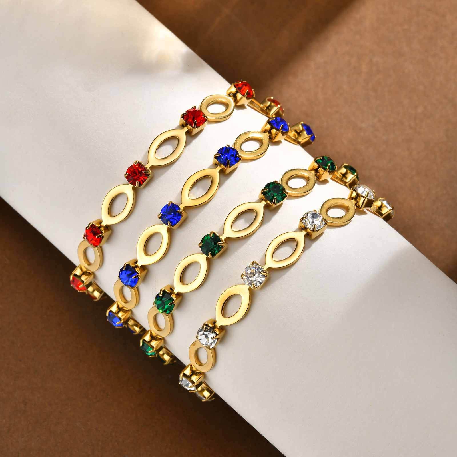 Wholesale Women S Stainless Steel Rhinestone Hollow Oval Handmade Bracelet Sparkly Jewelry Accessory For Everyday Wear